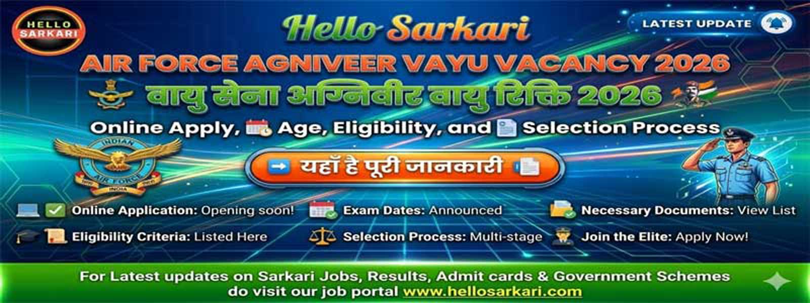 Indian Air Force Agniveer Vayu intake 02/2027 Recruitment 2026 Notification Banner Hello Sarkari