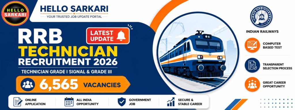 RRB Technician Recruitment 2026 Banner Hello Sarkari